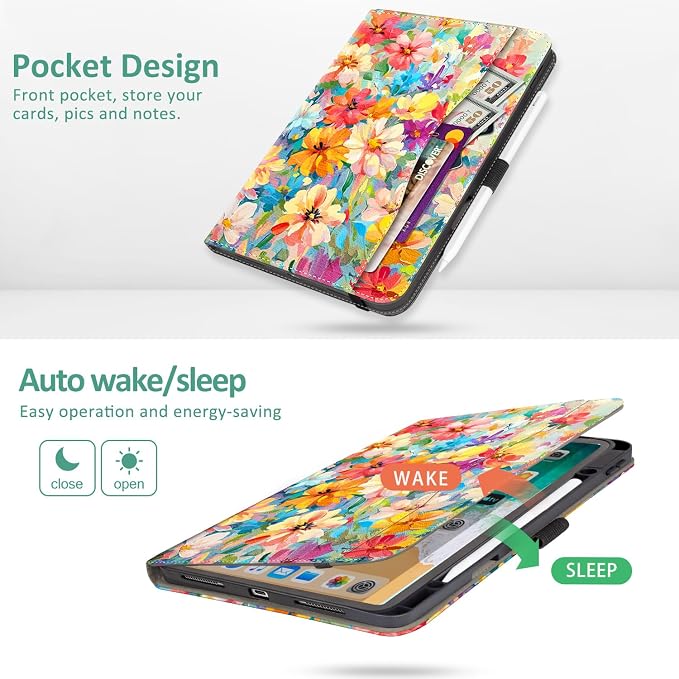 Vimorco Folio Case for iPad Air 13 inch M4/M3/M2 (2026/2025/2024)Dragonfly | for iPad Pro 12.9 inch 6th/5th/4th/3rd GenerationPencil Holder&ampPocket&ampHand StrapAdjustable Angles CoverAuto Sle