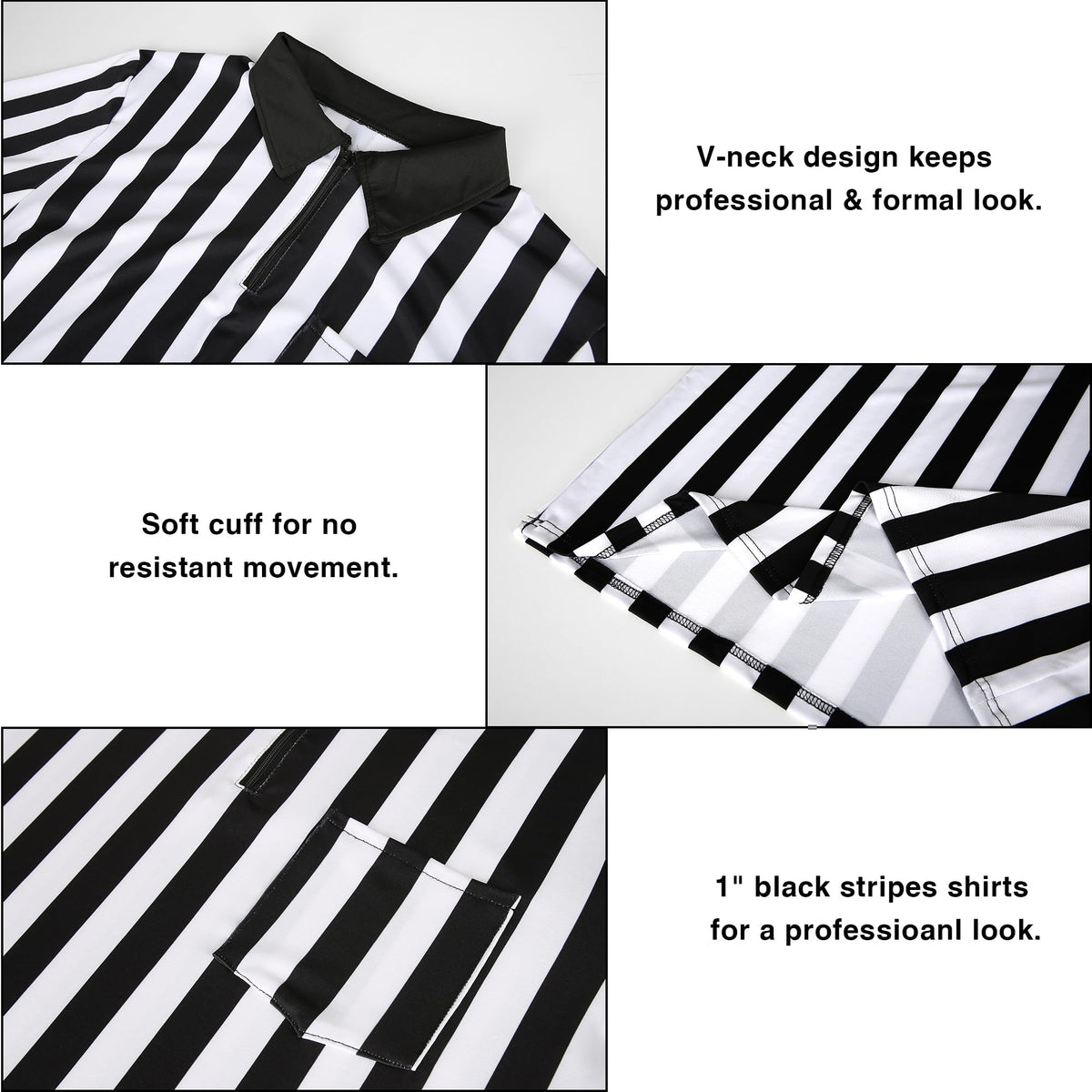 Tinyones Referee Shirt, Men's Black and White Striped Collar, Referee Card, Referee Hat, Free Throw Flag, Whistle (Large)