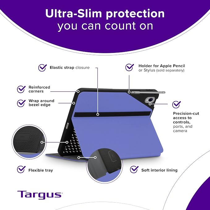 Targus VersaVu iPad 10th Generation Case 2022 iPad 10.9 Inch Case 10 Case 360 Degree Rotating Military Grade Drop Protection Cover for 10.9â€ 10th Gen 2022 Magnetic Close Black (THZ935GL)