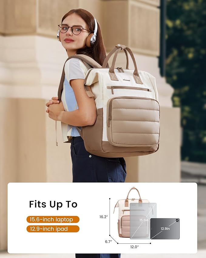 LOVEVOOK Puffer Laptop Backpack for Women, 15.6 Inch Work Backpack purse for Nurse Teacher, College Back to School Bookbag for Teen Girls, Personal Item Travel Bag Computer Daypack for Daily Commute