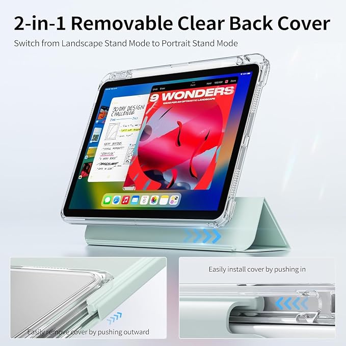 Hybrid Case for iPad Pro 11 Inch 4th/3rd/2nd Generation (2022/2021/2020) with Pencil Holder 2 in 1 Detachable Cover with Clear Transparent Back Shell Support 2nd Gen Pencil Charging Black