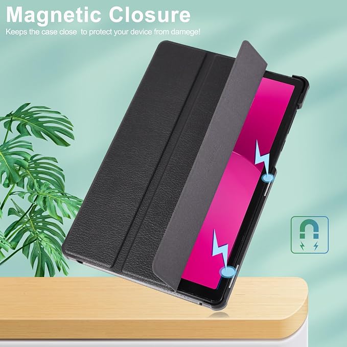 Caweet Case for T-Mobile Revvl Tab 2 10.1 Inch 2025 Released Lightweight Hard Back Shell Tri-Fold Stand Cover with Magnetic Closure Almond Blossom