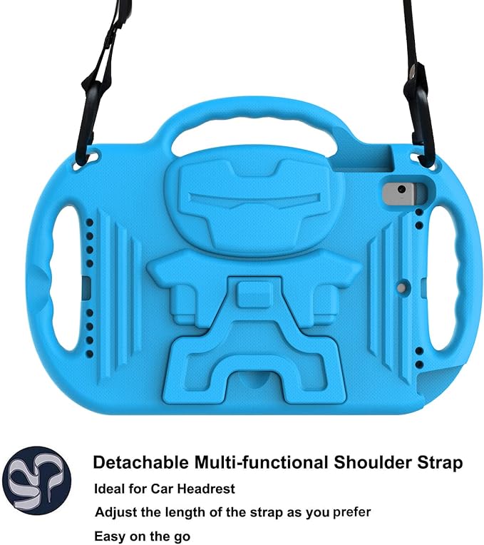 LTROP Kids Case for iPad 5th/6th Generation (2017/2018) &amp Air 2 Shoulder Strap Handle Stand Shockproof Bumper Cute Kid Case for iPad 9.7 Inch Black