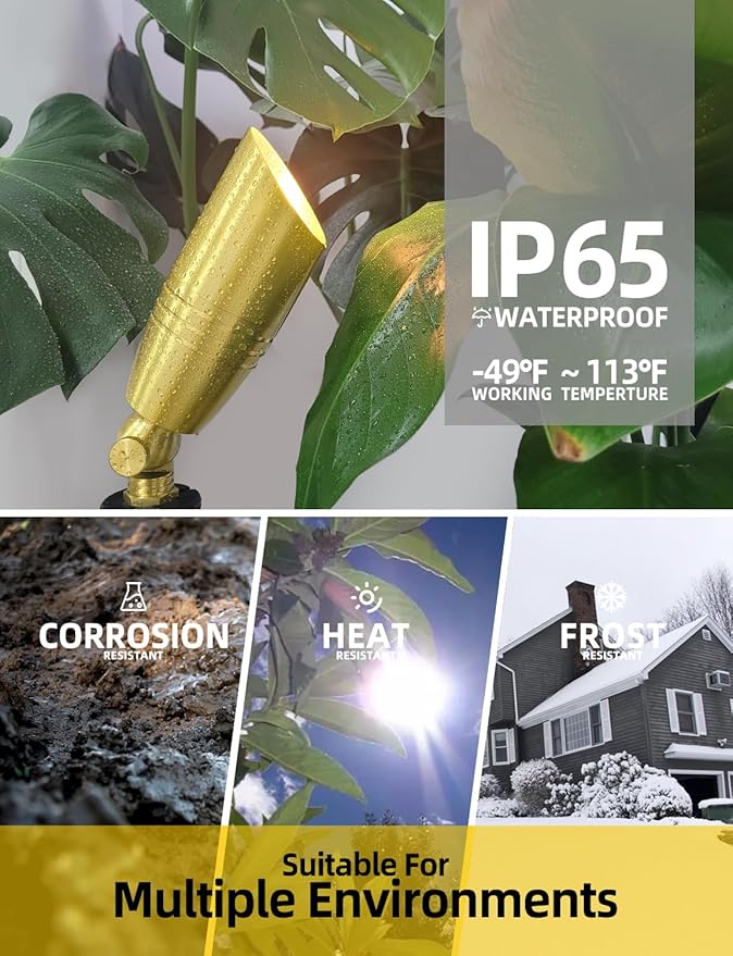 COLOER Die-cast Brass Landscape Spotlight 6-Pack Without Bulb,12V AC/DC Low Voltage Copper Outdoor Lighting with Ground Stake, Directional Garden Patio Spot Up Light (102B Copper Finish)