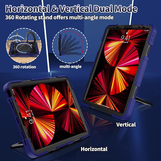 for iPad 9th 8th 7th Generation Case(iPad 10.2 inch) for Kids | 15ft Drop Protection Rugged with 360 Kickstand Handle Shoulder Strap，HD Screen Protector，Shockproof (2021/2020/2019 Release)