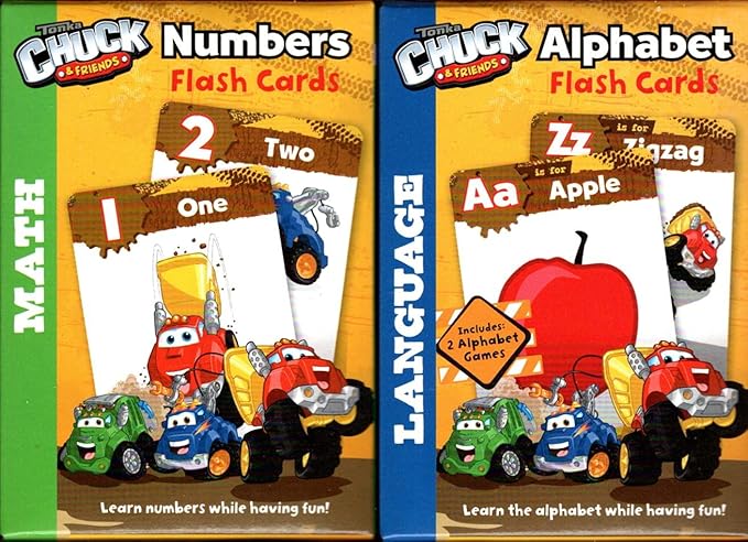 Hasbro Tonka Chuck & Friends Flash Cards - Numbers, Alphabet - PreK-K (Set of 2 Pack)