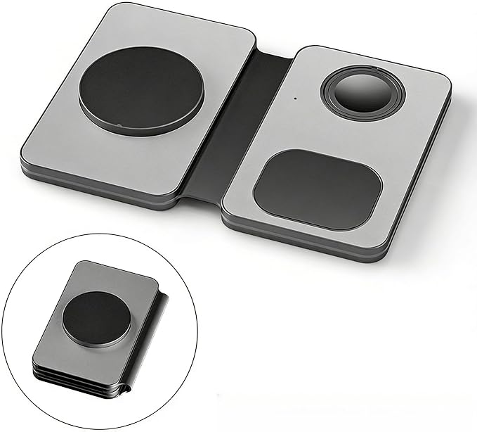 3 in 1 Magnetic Wireless Charger 15W Fast Charging Stand with One-Fold Design Portable Charging Dock for Phone Watch Earbuds Compatible with All Wireless Devices Black