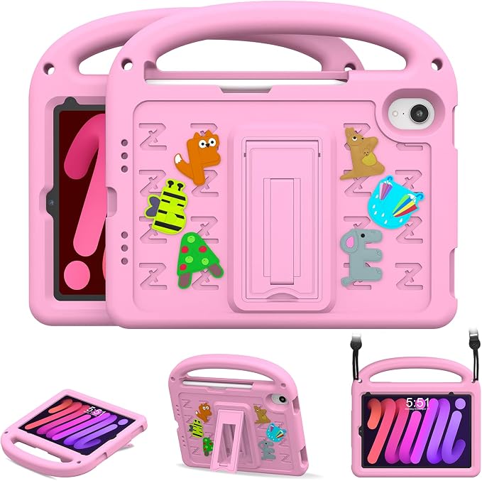 Kids Case for iPad mini 7(A17 Pro) 2024/iPad Mini 6 2021 8.3 Inch with Built-in Pencil Holder/Anti-Slip Handle/Foldable Stand Shockproof Protective iPad mini 7th/6th Generation Case 8.3 Inch