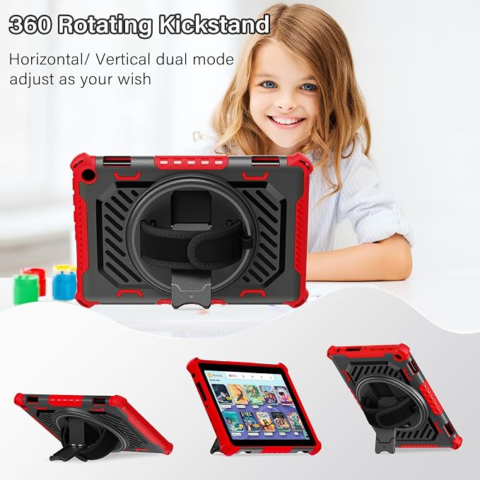 for Flre HD 8 &amp 8 Plus Case 12th/10th Generation (2024/2022/2020 Release) with 360 Kickstand Hand Strap for Kids