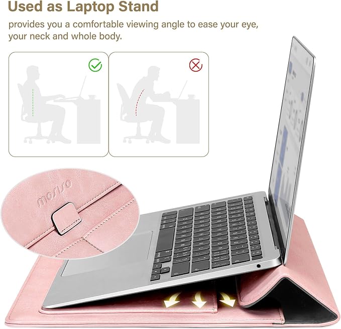 MOSISO Laptop Case 13 inch, 13 inch Laptop Sleeve Compatible with MacBook Air M4 M3 M2 M1 2025-2018 / Pro M2 M1 2025-2016, PU Leather Flap Carrying Case with Stand&Small Pouch, Pink