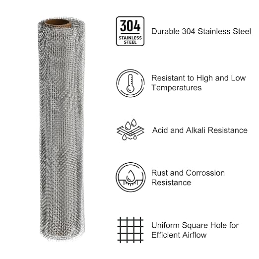 PATIKIL 40"L x 16"W Woven Wire Mesh, 12 Mesh 304 Stainless Steel Air Vent
