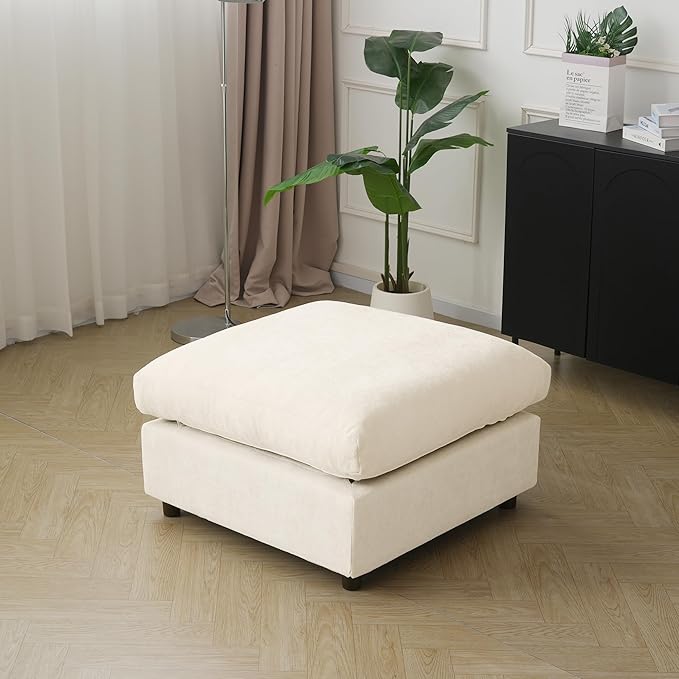 JACH Modern Ottoman Seater for Living Room, Cushion Covers Removable, Minimalist Footstool, Breathable Ottomans for Living Room, Apartment (Beige)
