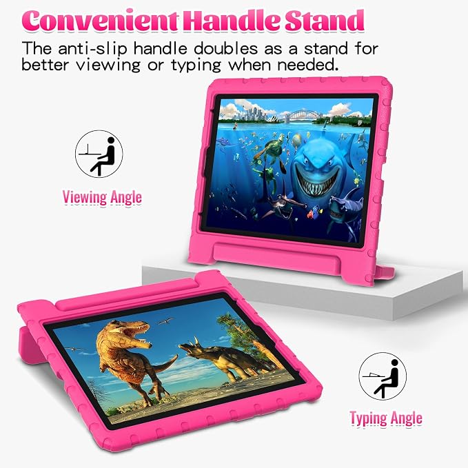 Heavy Duty Kids Case for Samsung Galaxy Tab S7 FE/S7 Plus/S8 Plus 12.4 inch | Rugged Protection Cover for Galaxy Tab S8+/Tab S7 FE/S7+ 2022/2021/2020 with S-Pen Holder Handle StandEVA Foam Rose Red