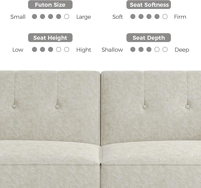 89” Futon Sofa Bed, Comfy Futon Couch Bed with 2 Square Pillows,Convertible Sleeper Sofa with Adjustable Backrest& Armrests, Modern Loveseat Sleeper for Living Room,Velvet Fabric White
