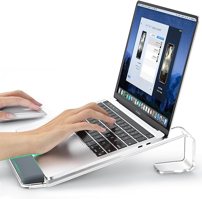 Acrylic Laptop Stand for Desk, Laptop Stand with Wrist Support, Ergonomic Detachable Laptop Riser, Acrylic Protable, Computer Stand for MacBook Air Pro, HP, Dell, XPS, HP (10-17") Laptops