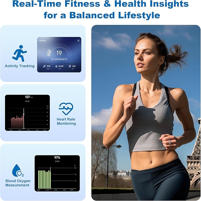 Smart Ring for Women Men, Valentine's Day Gifts, Minimalist Fitness Ring with Heart Rate, Stress, Sleep, Step, Calorie Tracking, 5ATM Waterproof for iPhone and Android,No Subscription (Silver, 10)