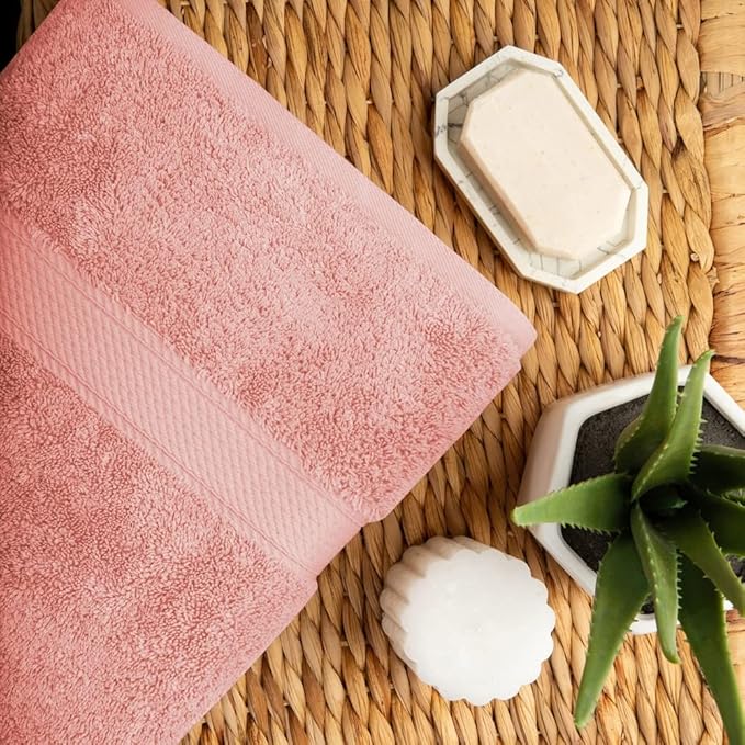 Superior Egyptian Cotton Pile Bath Towel Set of 2, Ultra Soft Luxury Towels, Thick Plush Essentials, Absorbent Heavyweight, Guest Bath, Hotel, Spa, Home Bathroom, Shower Basics, Tea Rose