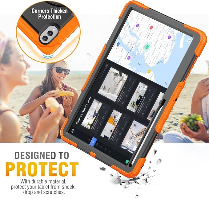 HXCASEAC Case for Samsung Galaxy Tab S10+ Plus / S9 Fe+ / S9+ 5G 12.4 inch Protective with Screen Protector/S Pen Holder/ 360 Rotating Stand Hand Strap - Black