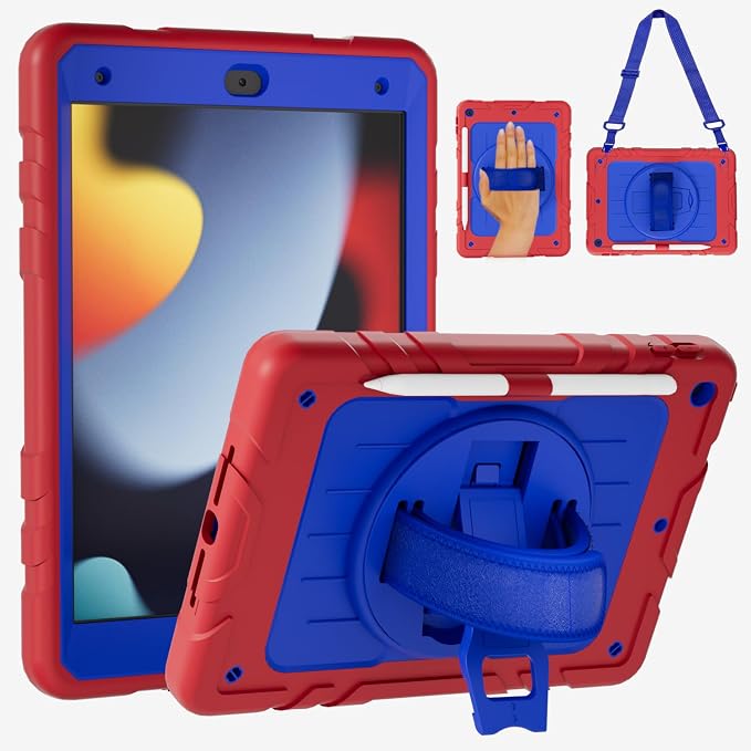 Case for iPad 9th/8th/7th Generation10.2 Shockproof 360 Rotating Stand Shoulder Hand Strap with Pencil Holder for iPad 10.2 inch 2021/2020/2019 Case (Black)