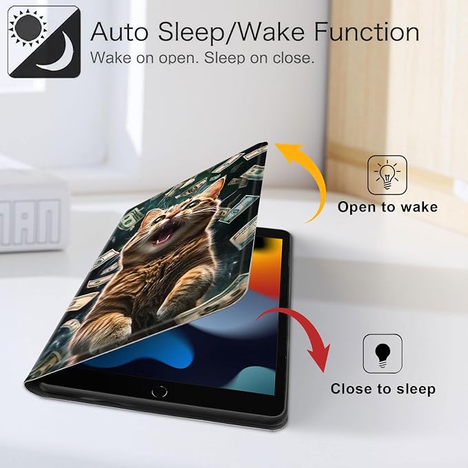 for iPad 11th Generation (A16 2025) 11 / iPad 10th Gen 10.9 2022 Case 360° Rotating PU Leather Stand Cover with Auto Sleep/Wake Shockproof TPU Backl Raccoon Perched