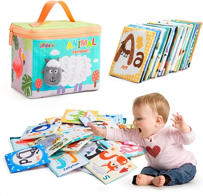 Jollybaby Reusable Soft Cloth ABC Alphabet/Letters Animal Flash Cards for Baby 0-6-12-18 Months, Curious Baby First Words Learning Activity Flashcards, Montessori Sight Words Toy - Easter Gifts