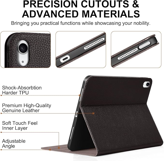 Genuine Leather Case for iPad 11th Gen 11(2025/A16)/10th Gen 10.9 | Slim Protective Cover with Adjustable Stand Auto Wake/Sleep Premium Leather Black
