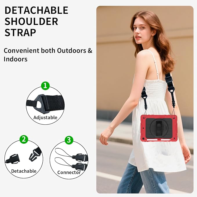 Case for iPad 9th/8th/7th Generation10.2 Shockproof 360 Rotating Stand Shoulder Hand Strap with Pencil Holder for iPad 10.2 inch 2021/2020/2019 Case (Black)