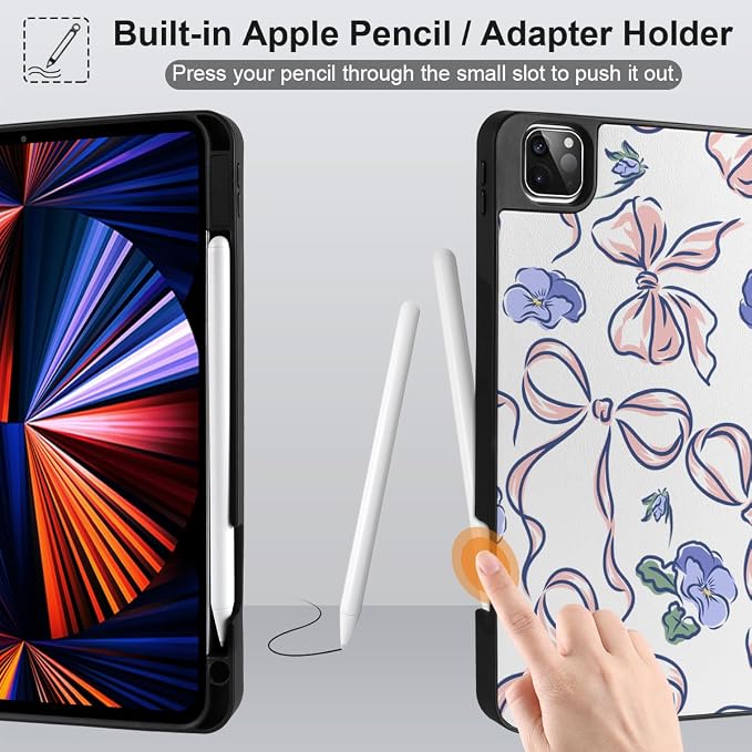 Case for iPad Pro 12.9 inch 6th Generation 2022 Built-in Pencil Holder + Trifold Stand + Auto Wake/Sleep + Protective Cover for iPad Pro 12.9 5th/4th/3rd Gen- Bear