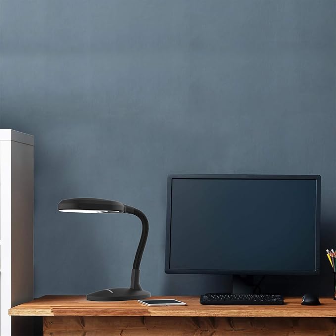 Lavish Home Desk Lamp - Natural Sunlight Lamp with Adjustable Gooseneck - Reading Light for Working, Crafting, Sewing, or Homework (Black)