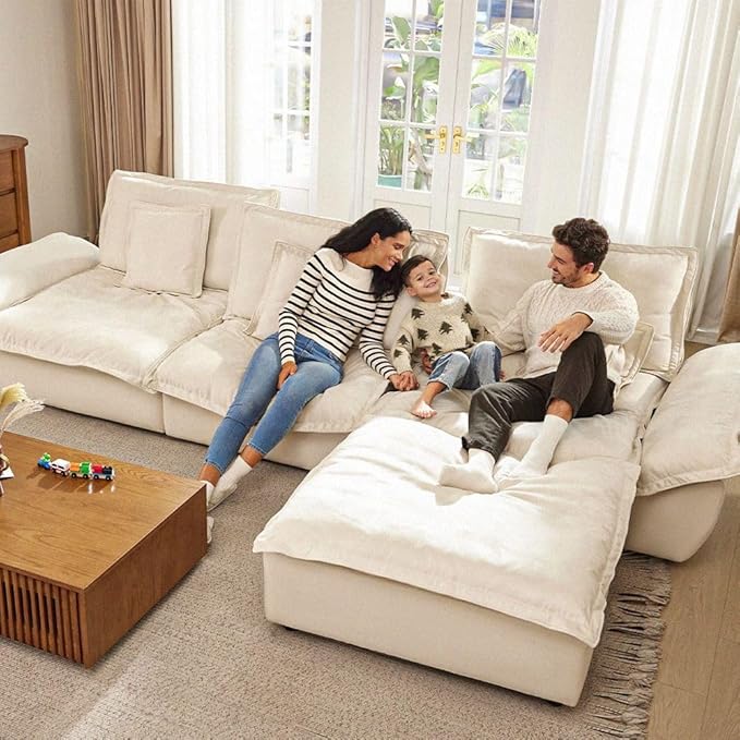 POVISON 39.37" Minimalist Beige Modular Sofa Ottoman for Living Room with Adjustable Backrest Modern Sectional Couches（Beige）