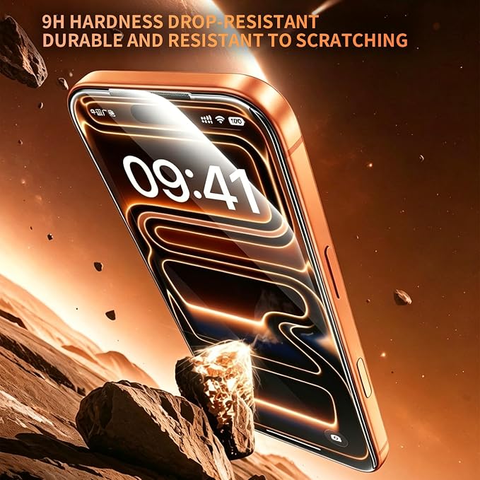 MIPOW KINGBULL cable for iPhone 17 Pro Screen Protector [Quick-Installation Box] 2-Pack 9H+ Hardness Shatterproof Tempered Glass [99.99% HD Clear] [Case Friendly] [Bubble Free] for iPhone 17 Pro 6.3