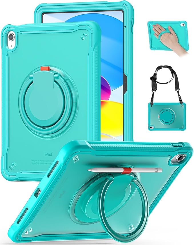 BRAECN for iPad (A16) 11th/10th Generation Case 11 inch 2025/10.9'' 2022 Handle Protective Cover 360 Rotating Ring Stand Shockproof Dropproof Case for Kids Kickstand &amp Pencil Holder &amp Shoulde