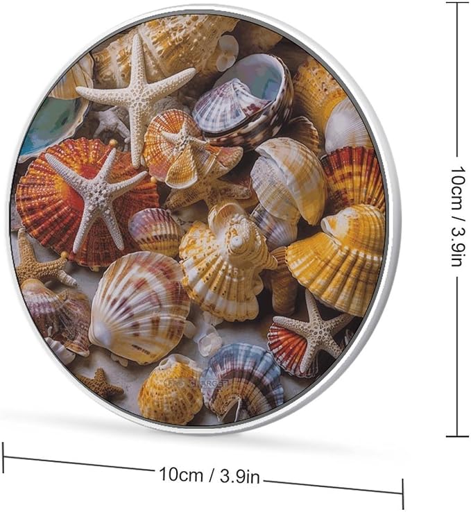 Sea Shell Treasures Wireless Charger 10W Qi-Certified Fast Wireless Charging Pad with USB Cable &amp LED Indicator Fashion Charger Mat Portable Charging Station for All Qi-Enabled Phones