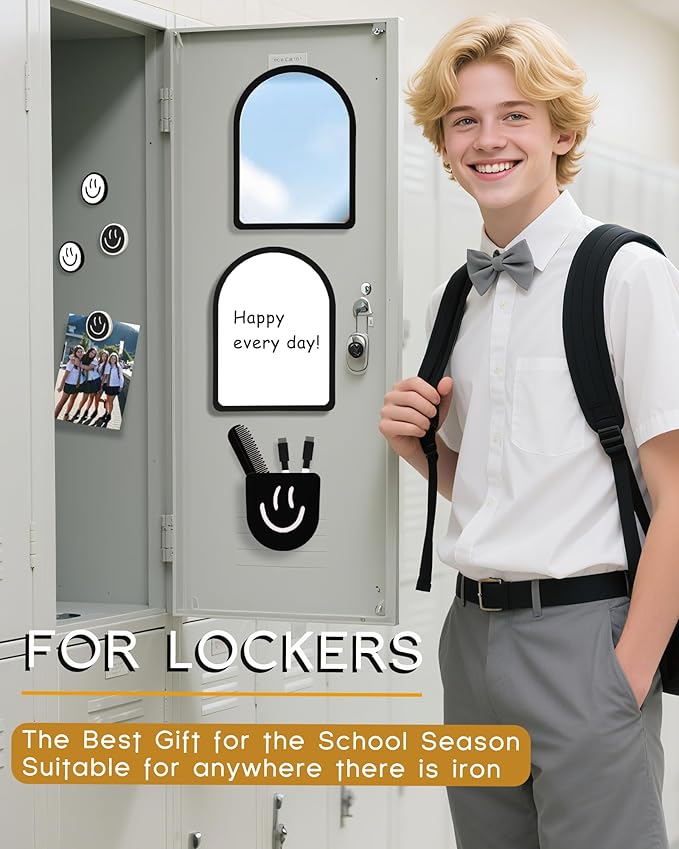 KEYDUACU 11 pcs - Locker Accessories, Locker Decorations Including Mirrors, whiteboards, Magnets and organizing Supplies. Ideal for Back-to-School Essentials and The Office (11 Pcs - Black)