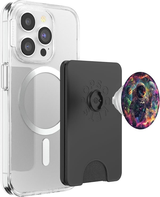 Space Astronaut And The Planets On Black PopSockets PopGrip for MagSafe