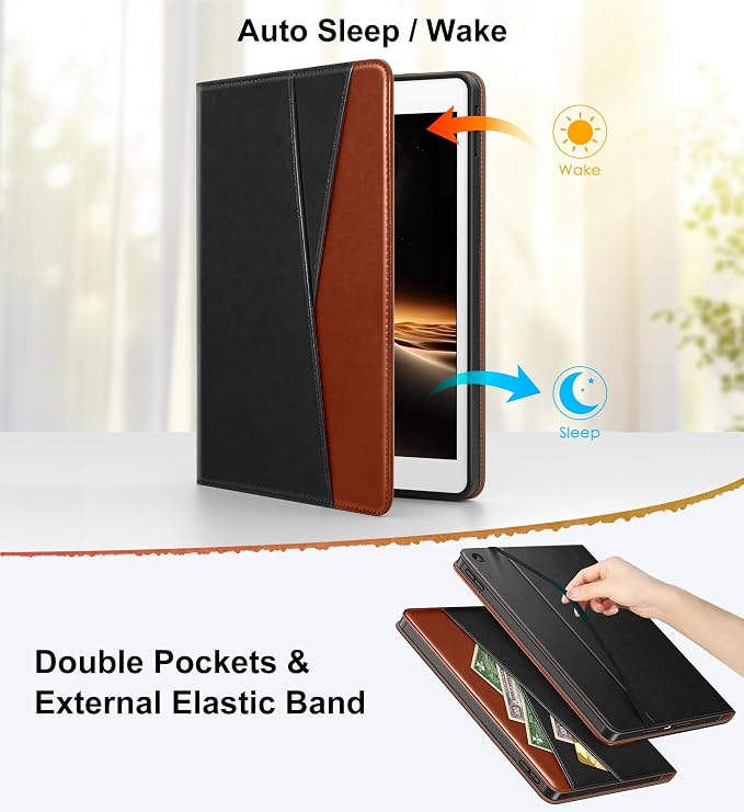 DTTO for iPad 9th/8th/7th Gen Case 10.2 Inch (2021/2020/2019) Brown | 360 Degree Rotating Premium Faux Leather Folio Stand Cover with Pencil Holder Auto Sleep/Wake Multiple Angles Hand Strap