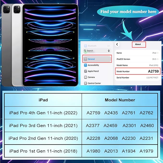 iPad Pro 11 Case 4th/3rd/2nd/1st Gen Balck | 360° Rotating Pencil Holder Compatible with 2022/2021/2020/2018 Clear Acrylic Back Auto Sleep/Wake
