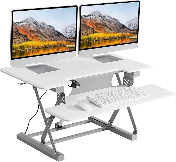 36" Electric Standing Desk Converter, Dyropcurv Series Height Adjustable Computer Desk Ergonomic Home Office Desk for Adults, Sit to Stand Desk with Quiet Motor, White