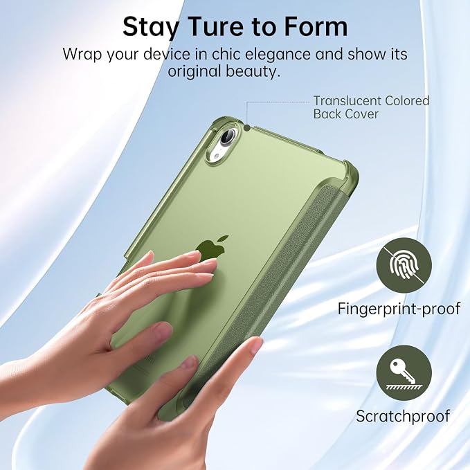 MoKo for iPad mini A17 Pro Case 8.3 Inch 2024 iPad mini 7th/6th Case 2021 | For iPad Mini Case with Pencil Holder Light Trifold Smart Protective Cover with Hard PC Translucent Back Shell Agave Gree