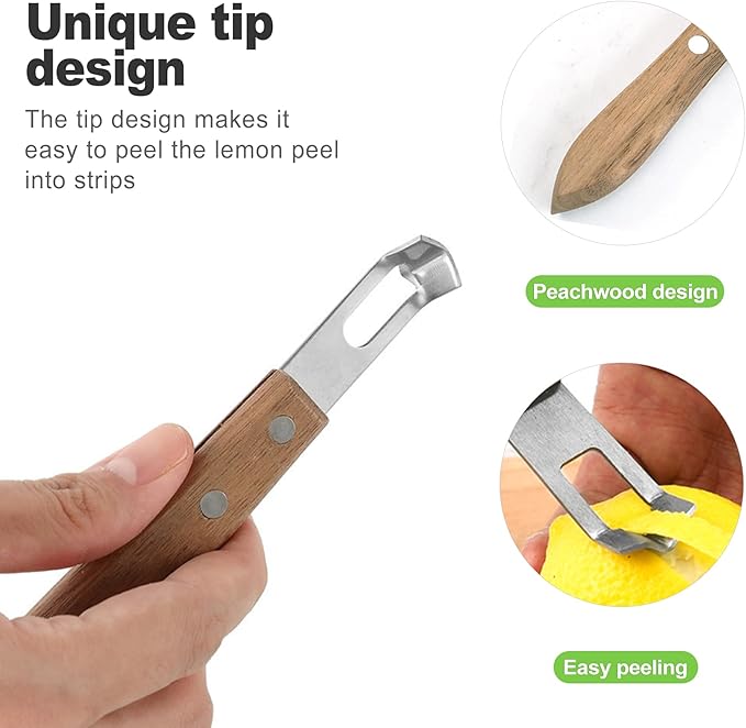 CeroDimo Channel Knife Lemon Peeler - Citrus Zester Tool with Wooden Handle, Stainless Steel Lemon Twist and Orange Peeler, Perfect Bar and Cocktail Garnish Tool