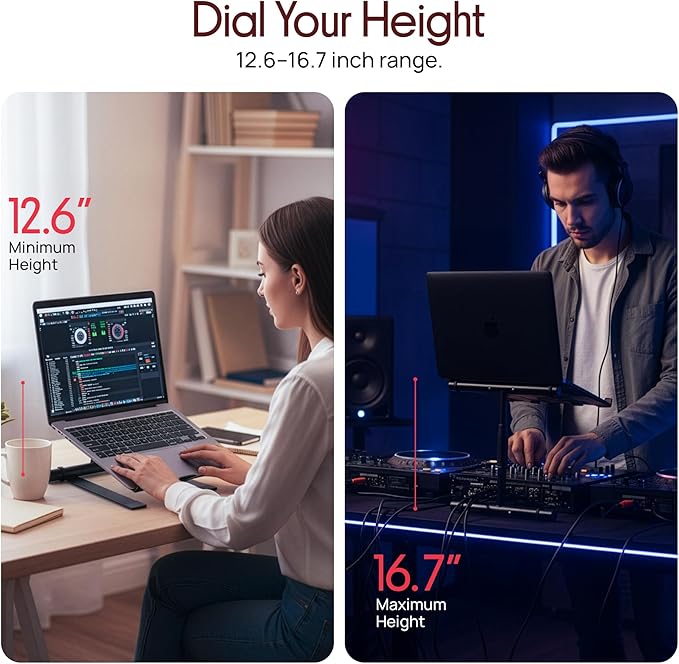 Pyle Portable Folding Laptop Stand - Standing Table with Adjustable Angle, Foldable Height and Four Prong Anti-Slip Tray for iPad, Tablet, DJ Mixer, Workstation, Gaming and Home Use - PLPTS55