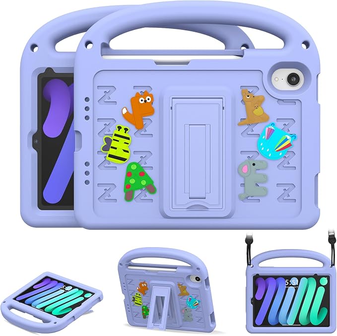 Kids Case for iPad mini 7(A17 Pro) 2024/iPad Mini 6 2021 8.3 Inch with Built-in Pencil Holder/Anti-Slip Handle/Foldable Stand Shockproof Protective iPad mini 7th/6th Generation Case 8.3 Inch