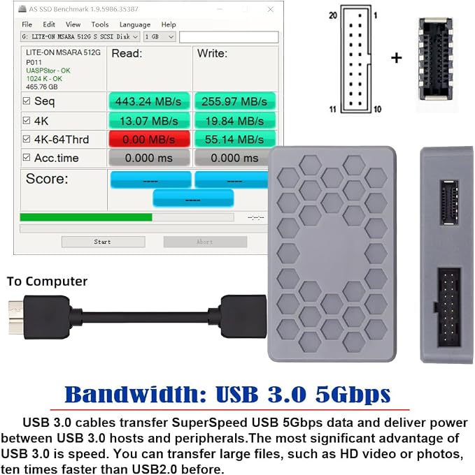 cablecc 5Gbps Type-E USB 3.1 Front Panel Socket &amp USB 2.0 to NVME NGFF M-Key Express Card VL805 Adapter for Motherboard