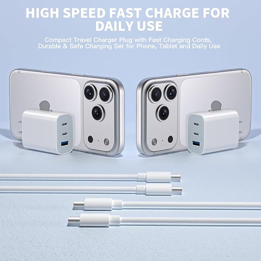 iPhone 17 16 15 Pro Charge Fast Charging2 Pack 35W 3-Port USB C Charger Block &amp 10 Feet Fast Charging USB C Cable CordiPhone 17 Pro Max ChargerCompatible with Apple 17/16/15/e/Plus/ProMax/iPad