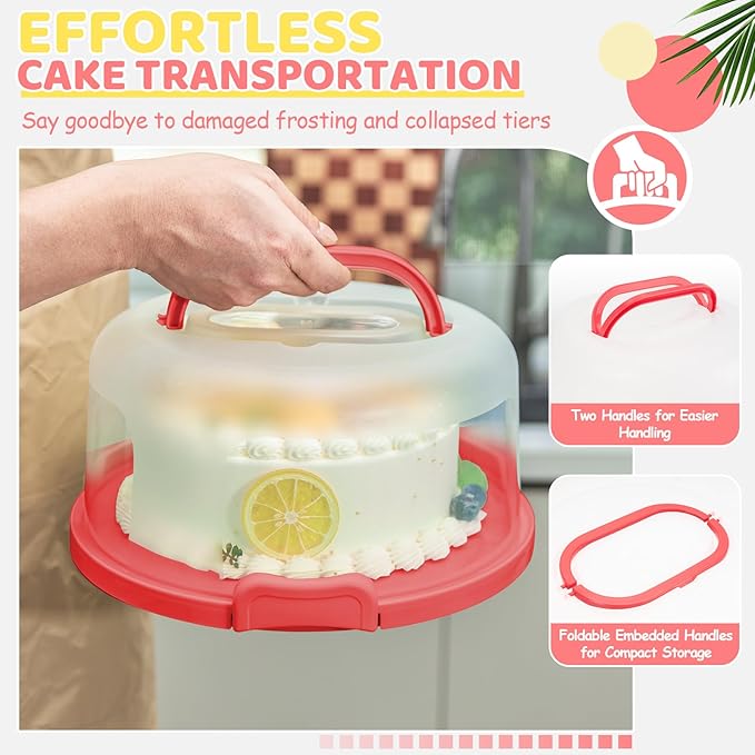 Ohuhu Cake Carrier, BPA-Free Cake stand with Lid and Handle Cake Transport Container Portable Cake Holder Two Sided Base for Pies Cookies Nuts Fruit etc - Suitable for 10 inch Cake Perfect Gifts