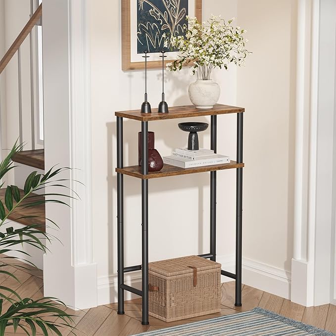Narrow Console Table, 15.7" Small Entryway Table, 2-Tier Sofa Table with Storage, Skinny Console Tables for Entryway, Hallway, Bedroom, Living Room, Foyer, Rustic Brown