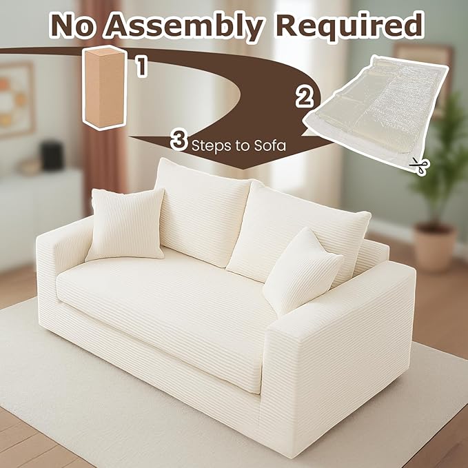 Convertible Sofa Bed, 3 in 1 Loveseat Folding Couch Bed Foldable - Chaise Lounge Chair & Floor Futon Sleeper, Corduroy Pull Out Sofa Bed with 4 Pillows for Living Room, Beige
