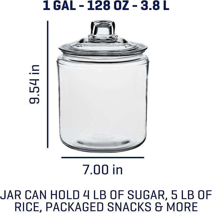 Anchor Hocking Heritage Hill 1 Gallon Glass Jar with Lid, Set of 2