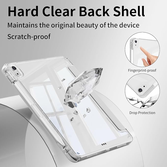 Case for iPad (A16) 11th Gen 11 Inch &amp iPad 10th Gen 10.9 Inch | Lightweight Trifold Stand Cover Clear Hard PC Back Shell with Pencil Holder Auto Sleep/Wake Black