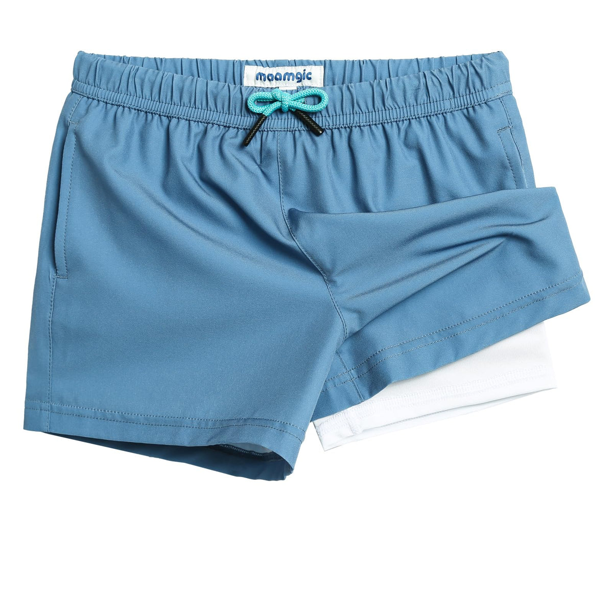 maamgic Boys Swim Trunks with Compression Liner 4-Way Stretch Quick Dry Swim Shorts Swimming Trunks Toddler Boy Haze Blue White 3T